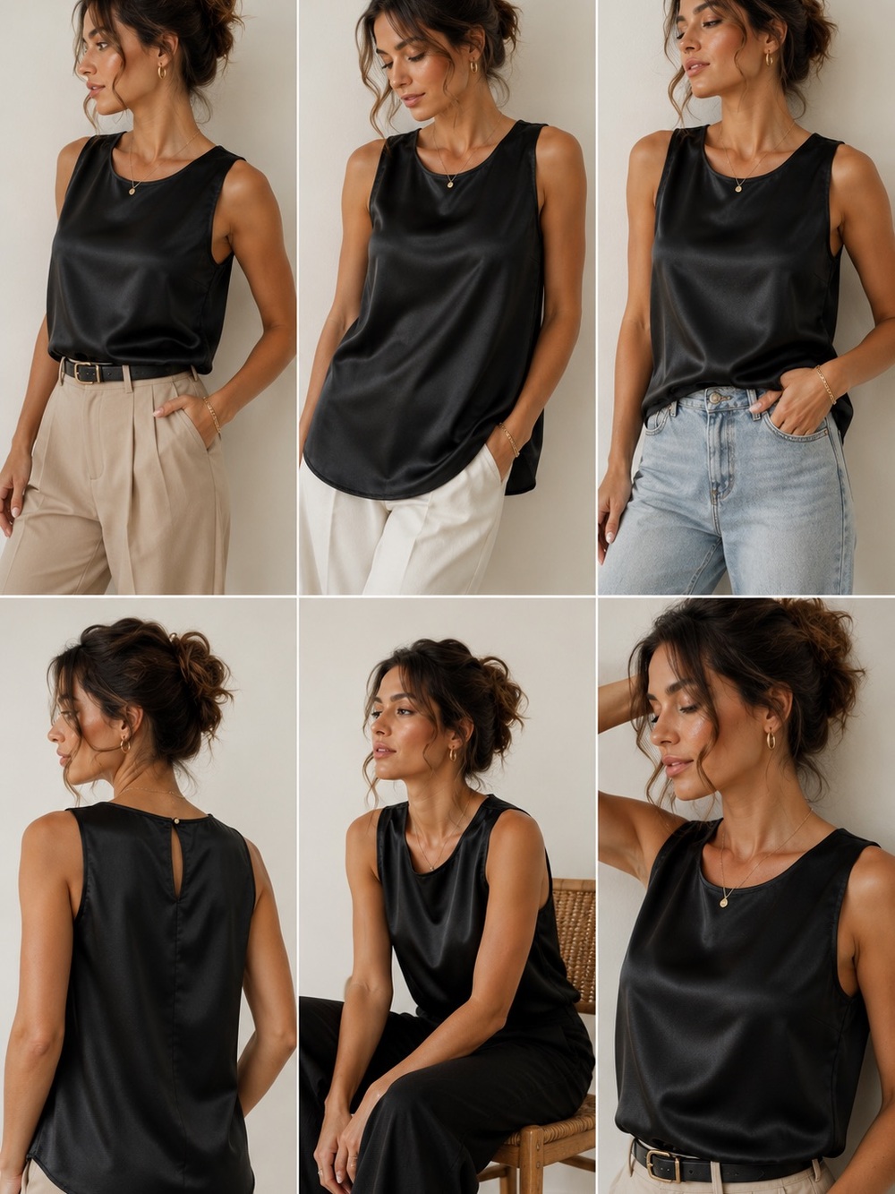 LARA Black Satin Sleeveless Camisole